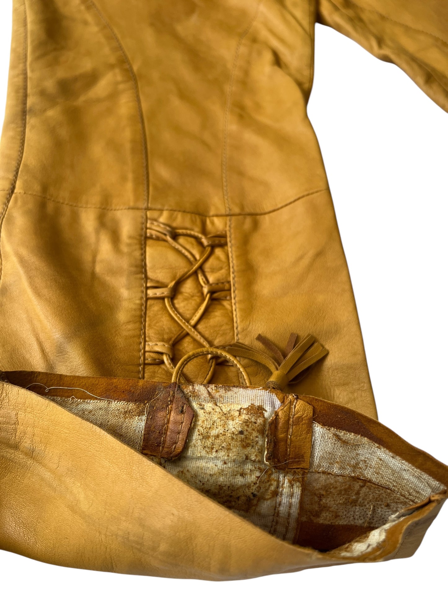 ROBERTO CAVALLI S/S 2003 Camel Leather Lace-Up Trousers (M)