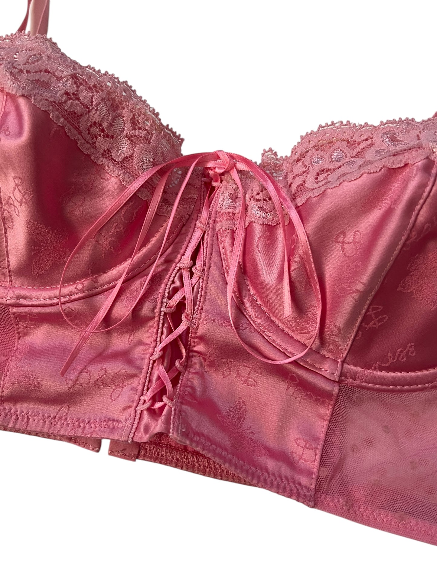 D&G 2000s Pink Satin Lace-Up Lingerie Top