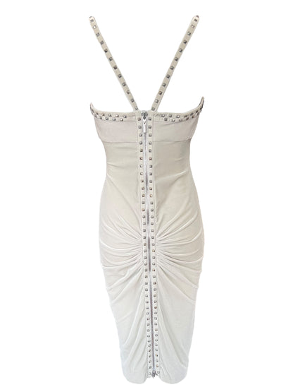 VERSACE F/W 2004 “Punk” Studded White Ruched Dress (M-L)