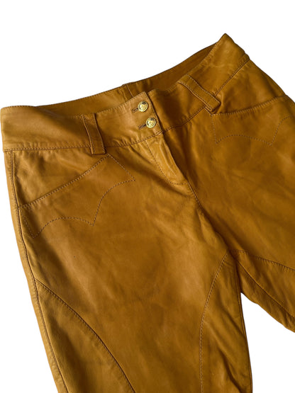 ROBERTO CAVALLI S/S 2003 Camel Leather Lace-Up Trousers (M)