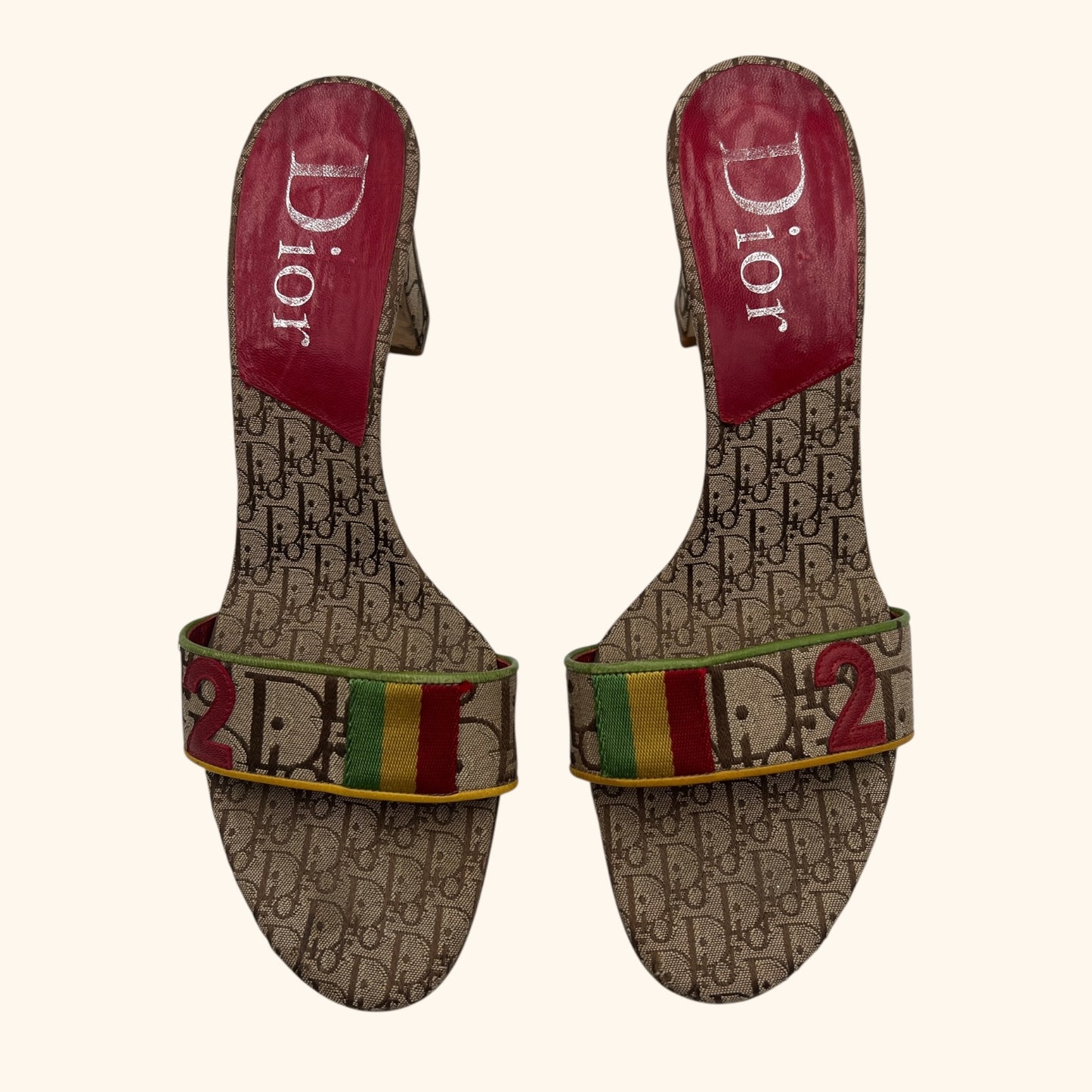 Christian Dior by John Galliano F/W 2004 Rasta Monogram Heeled Mules