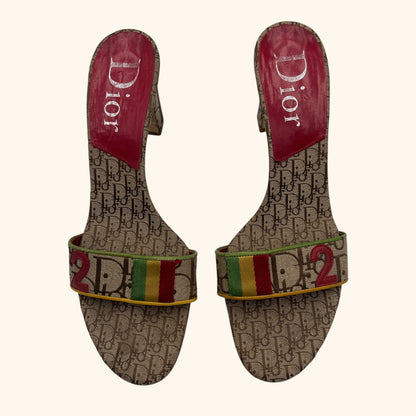 Christian Dior by John Galliano F/W 2004 Rasta Monogram Heeled Mules