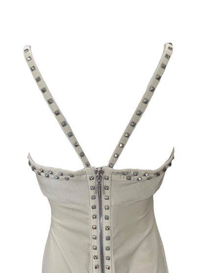 VERSACE F/W 2004 “Punk” Studded White Ruched Dress (M-L)