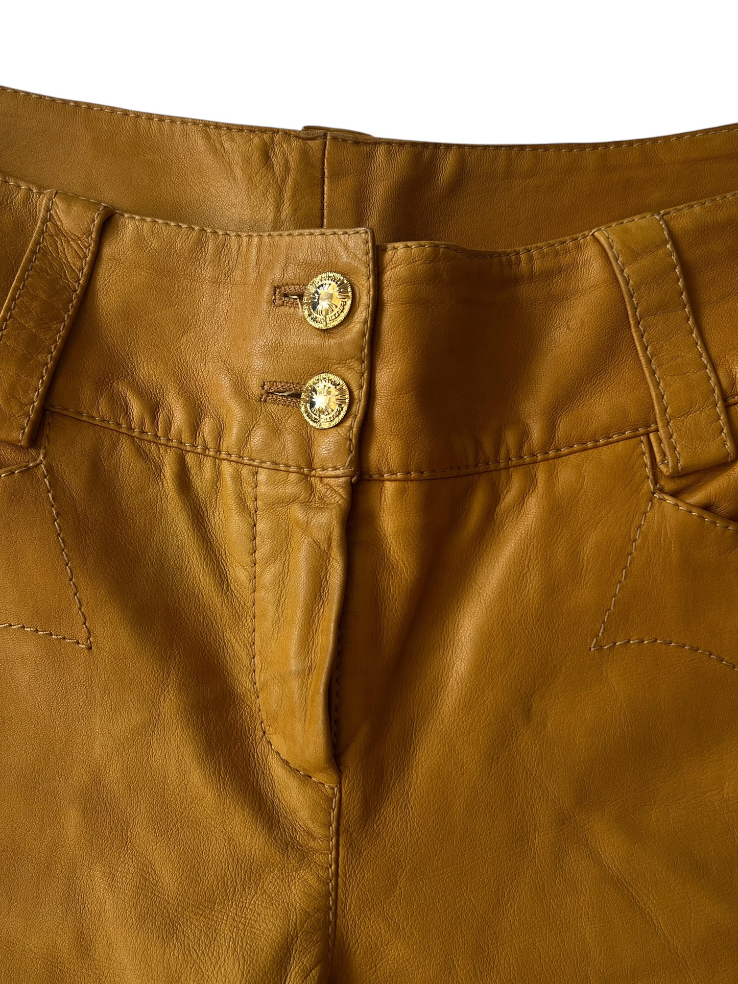 ROBERTO CAVALLI S/S 2003 Camel Leather Lace-Up Trousers (M)