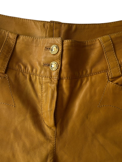 ROBERTO CAVALLI S/S 2003 Camel Leather Lace-Up Trousers (M)