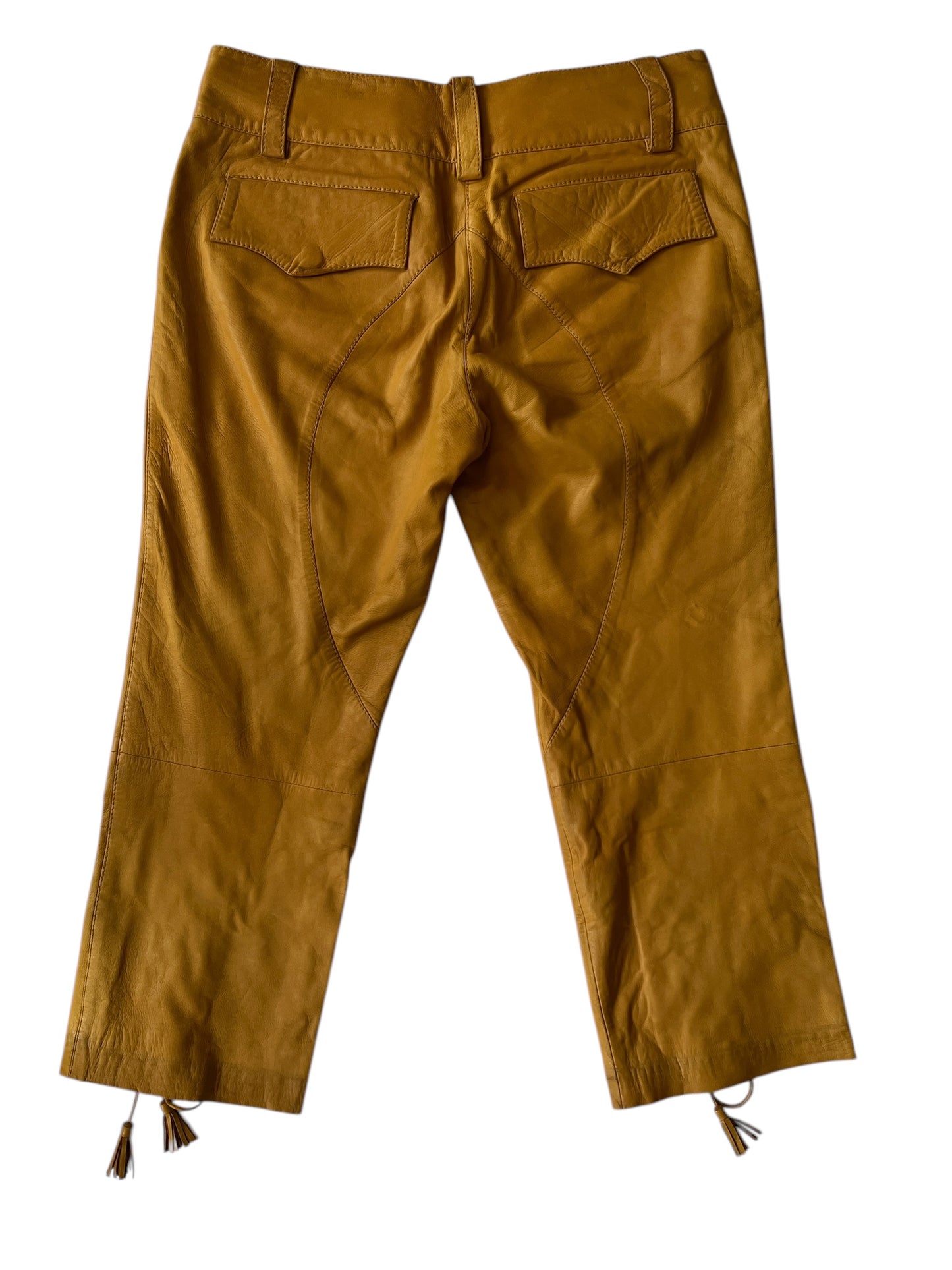 ROBERTO CAVALLI S/S 2003 Camel Leather Lace-Up Trousers (M)