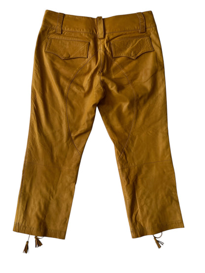 ROBERTO CAVALLI S/S 2003 Camel Leather Lace-Up Trousers (M)
