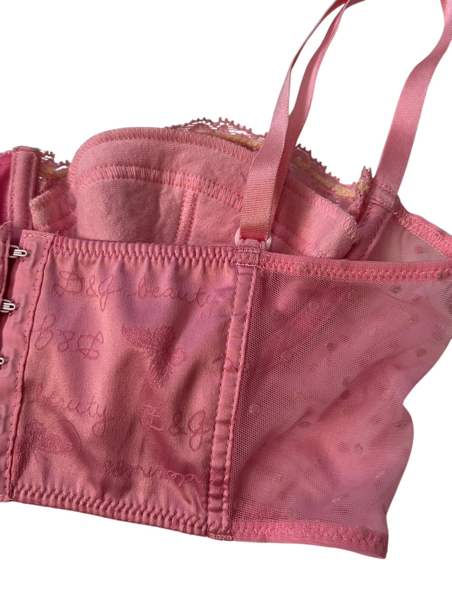 D&G 2000s Pink Satin Lace-Up Lingerie Top