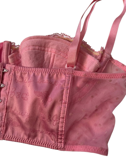 D&G 2000s Pink Satin Lace-Up Lingerie Top