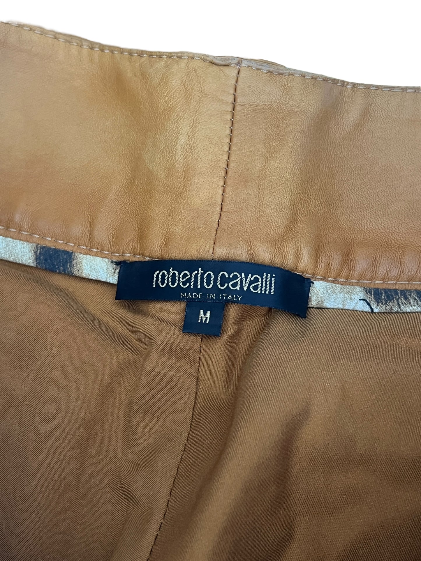 ROBERTO CAVALLI S/S 2003 Camel Leather Lace-Up Trousers (M)
