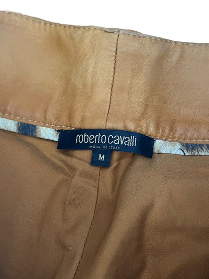 ROBERTO CAVALLI S/S 2003 Camel Leather Lace-Up Trousers (M)