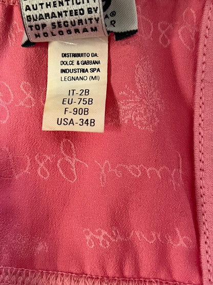D&G 2000s Pink Satin Lace-Up Lingerie Top