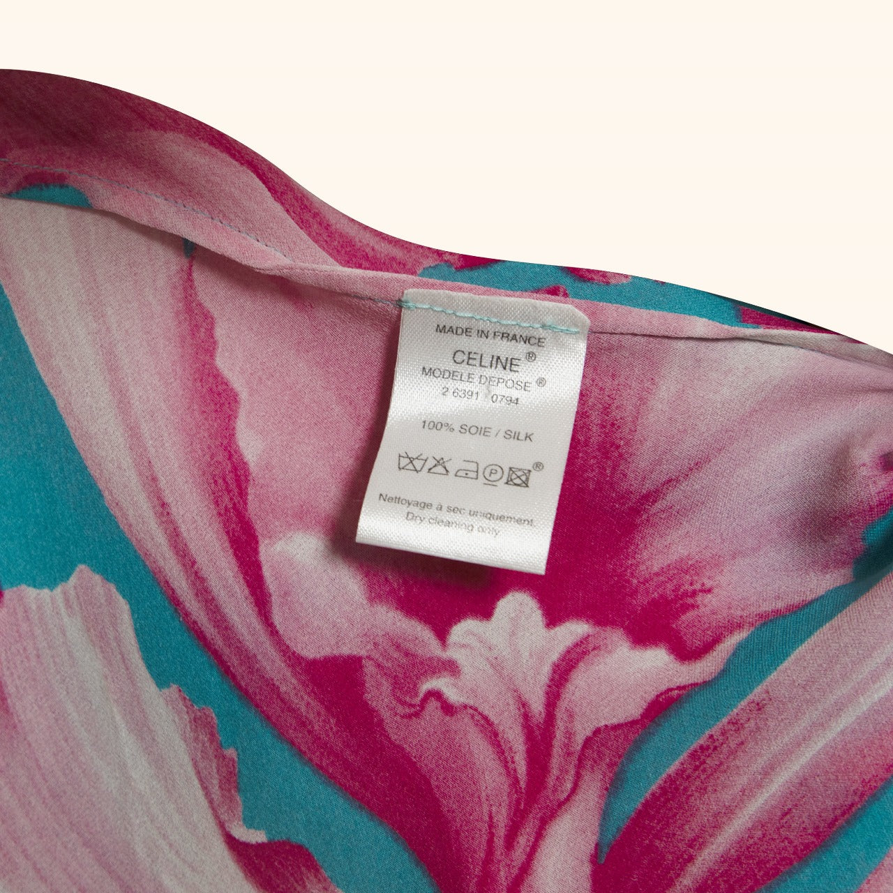 Celine S/S 2004 Runway Floral Print Silk Dress with Fringed Scarf